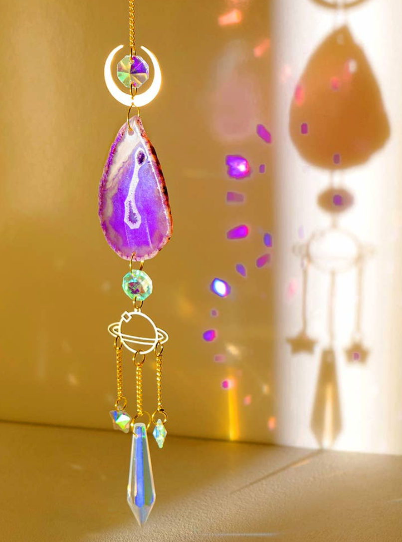 Creative Agate Sun Catcher Hanging: Purple