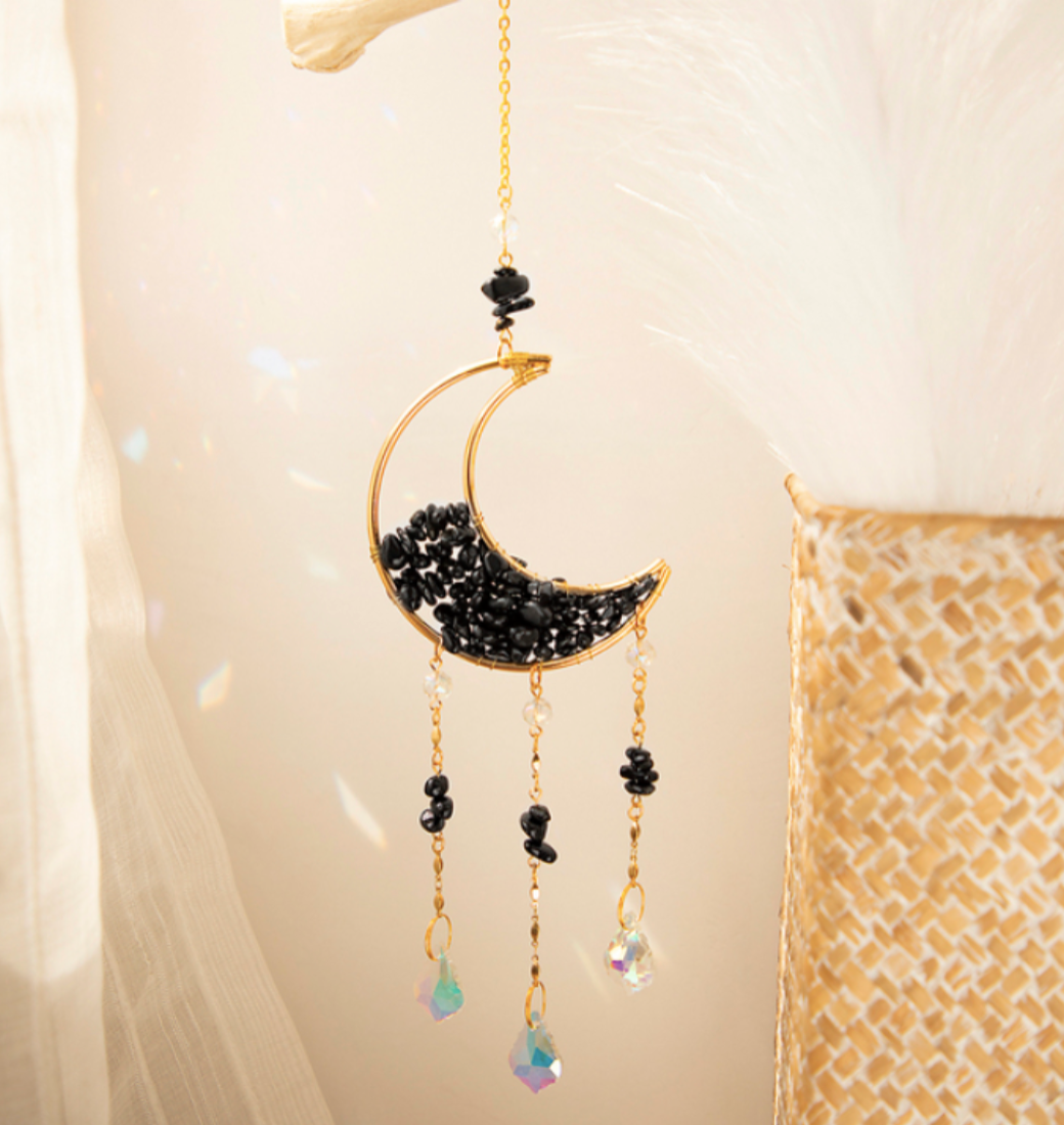 Moon Suncatcher Crystal Prism Decor: Black