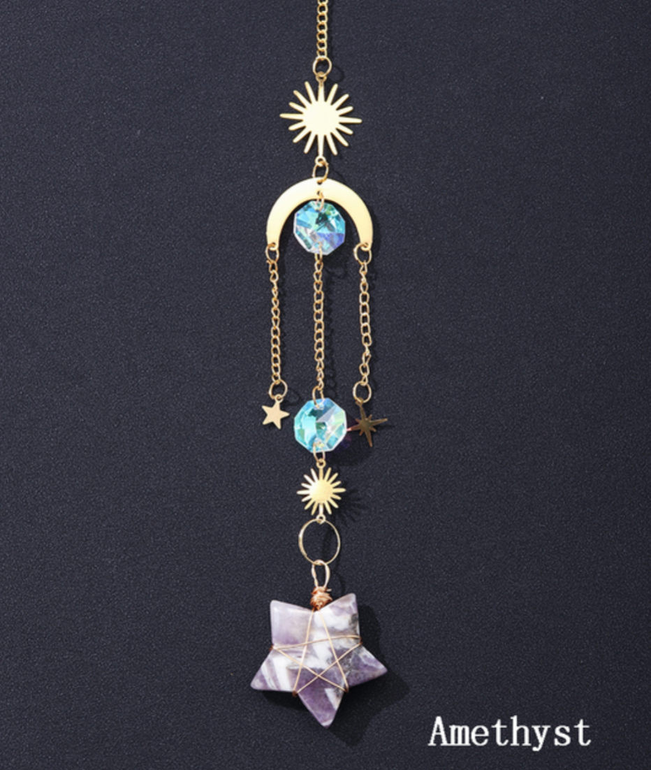 Crystal Star Pendant Sun Catchers Decor: Amethyst