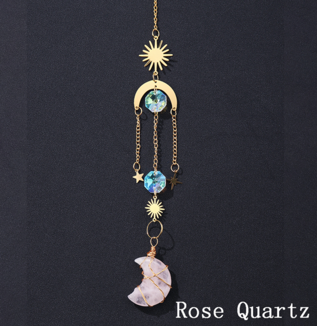 Crystal Moon Pendant Sun Catchers Decor: Rose Quartz