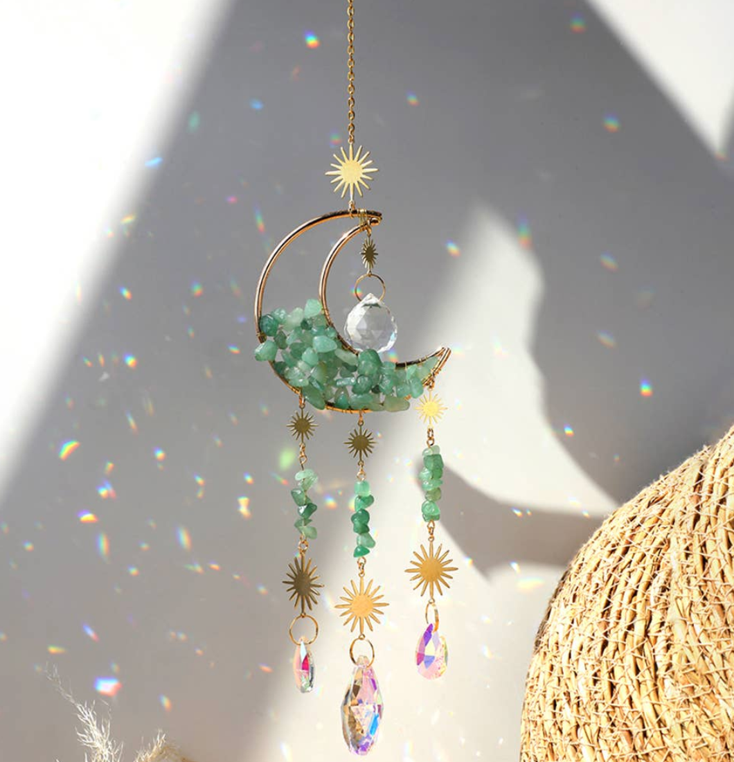 Moon Suncatcher Crystal Prism Decor: Green Aventurine