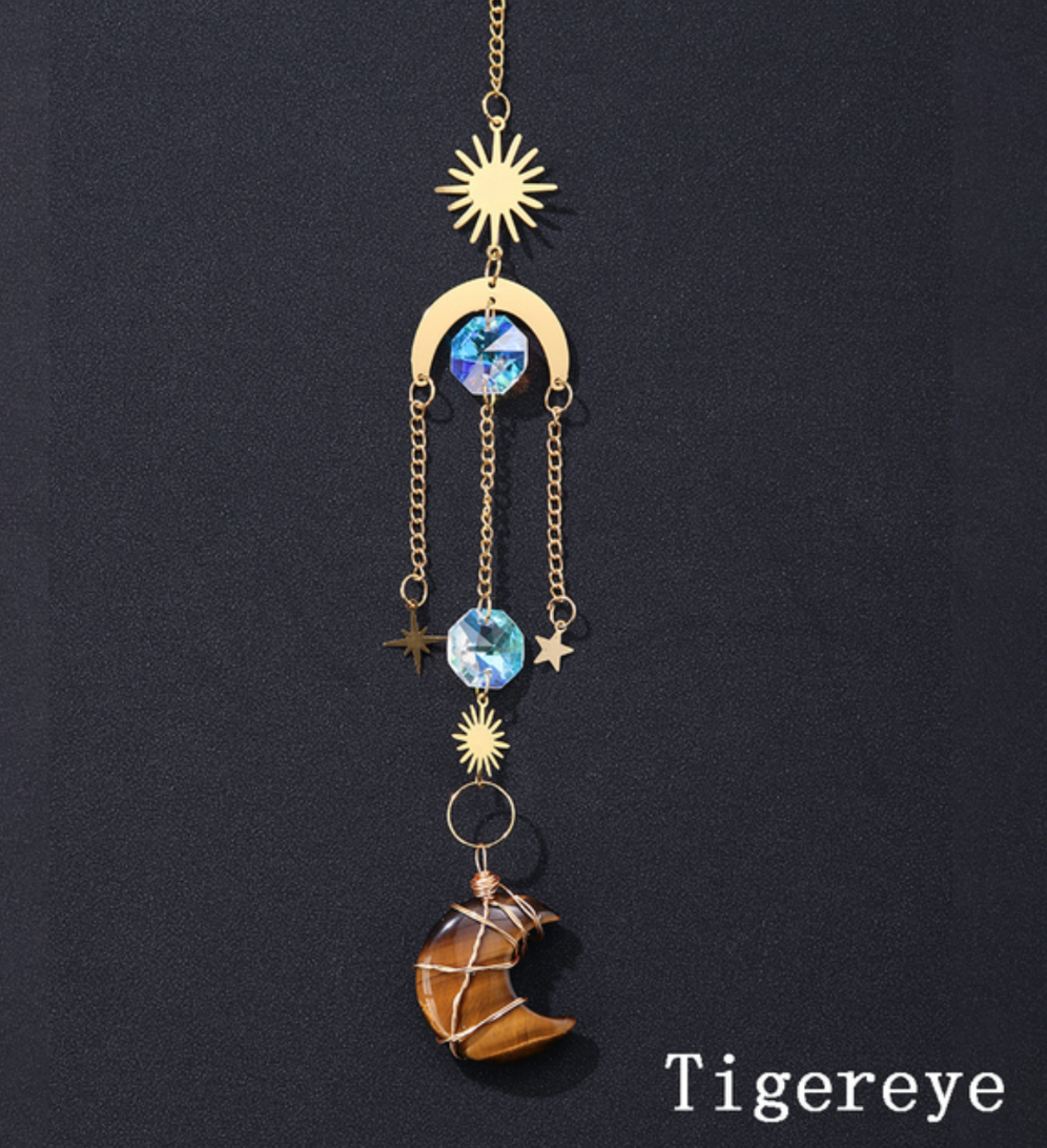 Crystal Moon Pendant Sun Catchers Decor: Tigereye