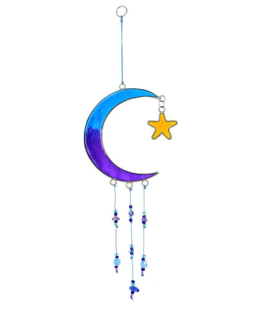 Suncatcher 'Moon with Star' design - Blue