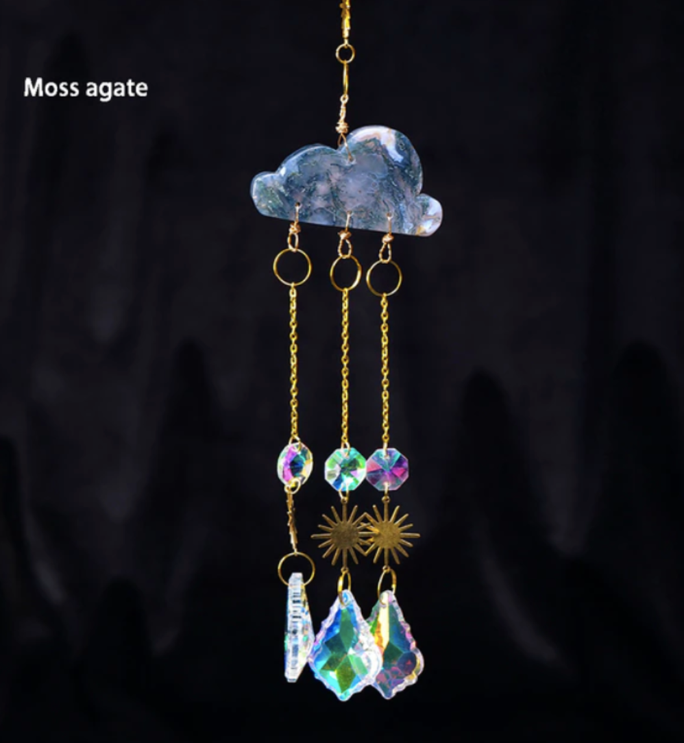 Cloud Carving Suncatcher: Moss agate (blue/green)
