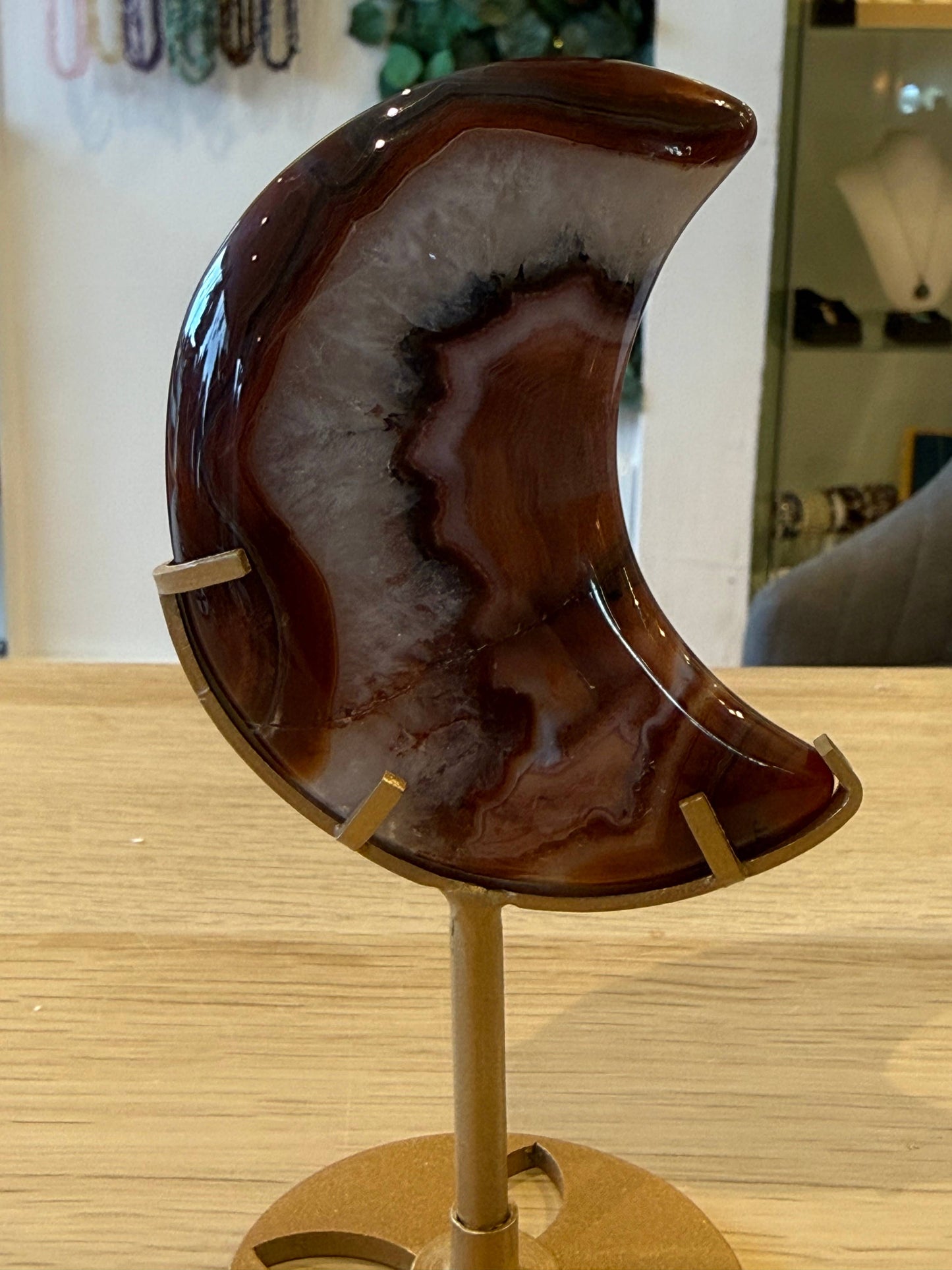 Red Banded Agate Moon on Stand