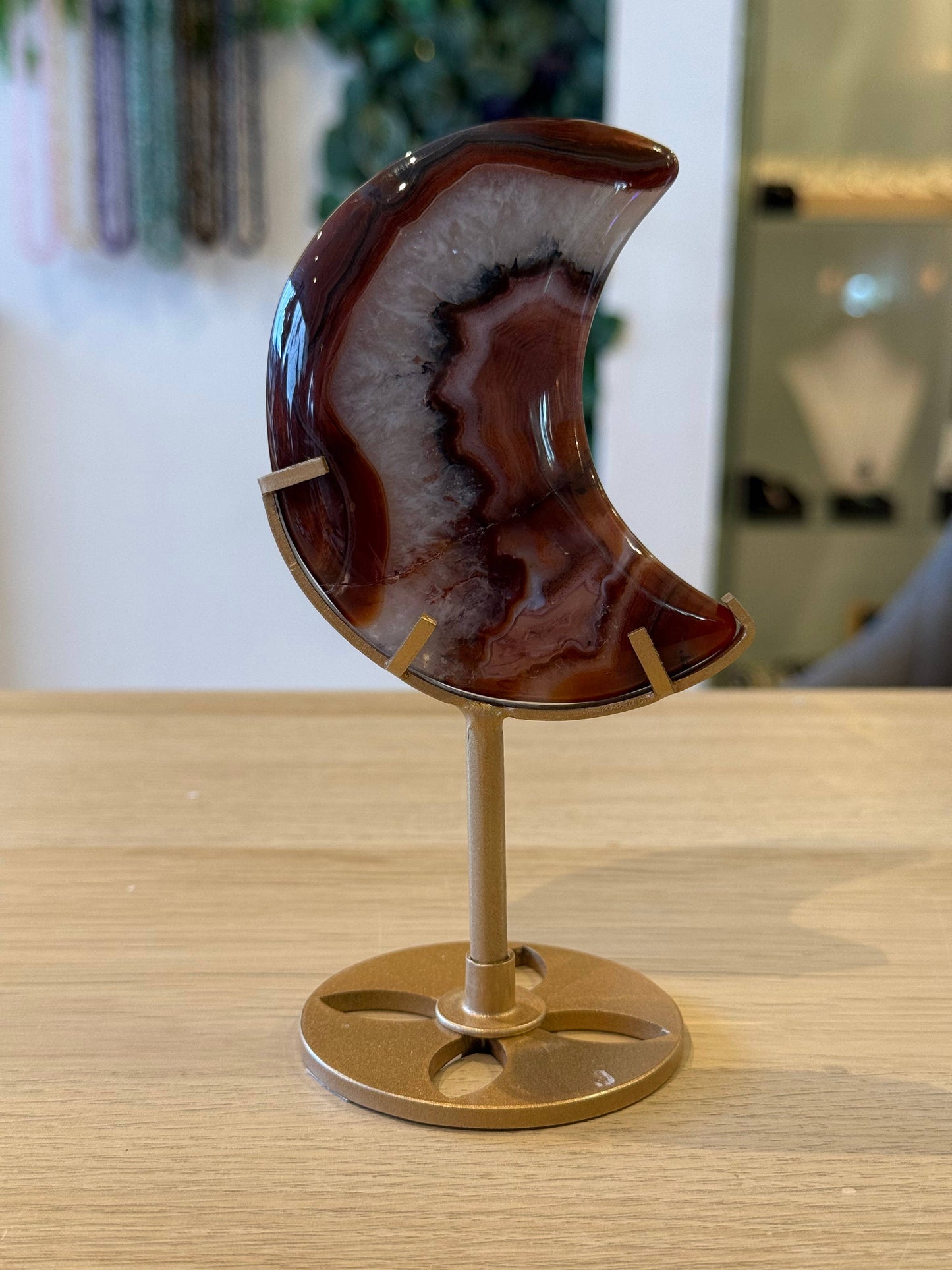 Red Banded Agate Moon on Stand