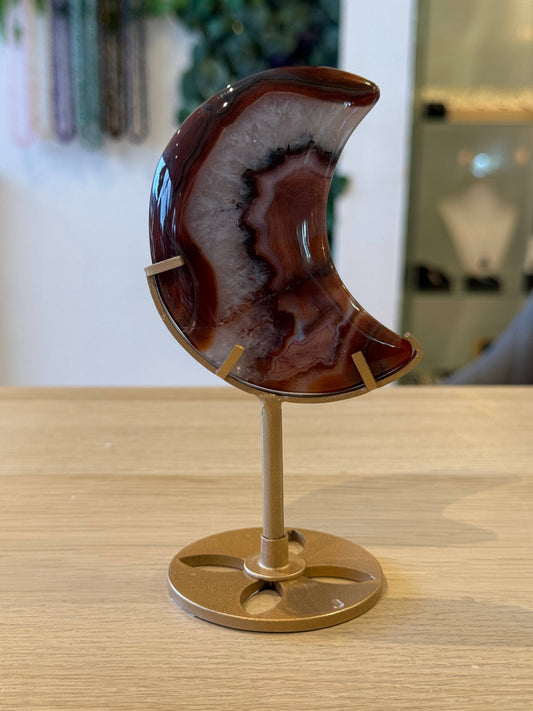 Red Banded Agate Moon on Stand