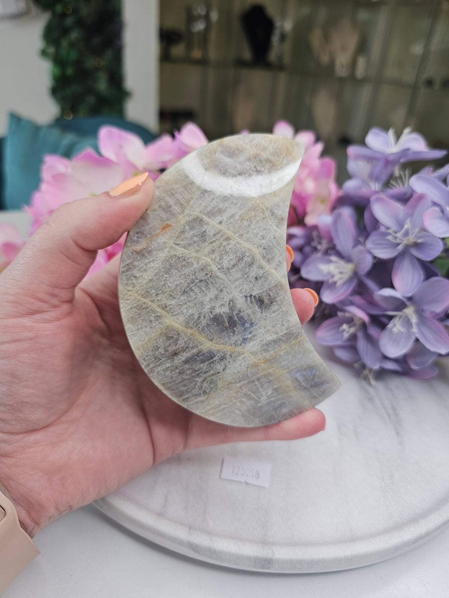 Crescent Moonstone on Stand