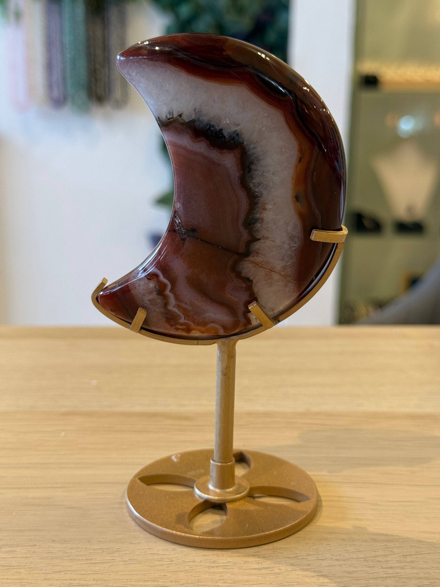 Red Banded Agate Moon on Stand